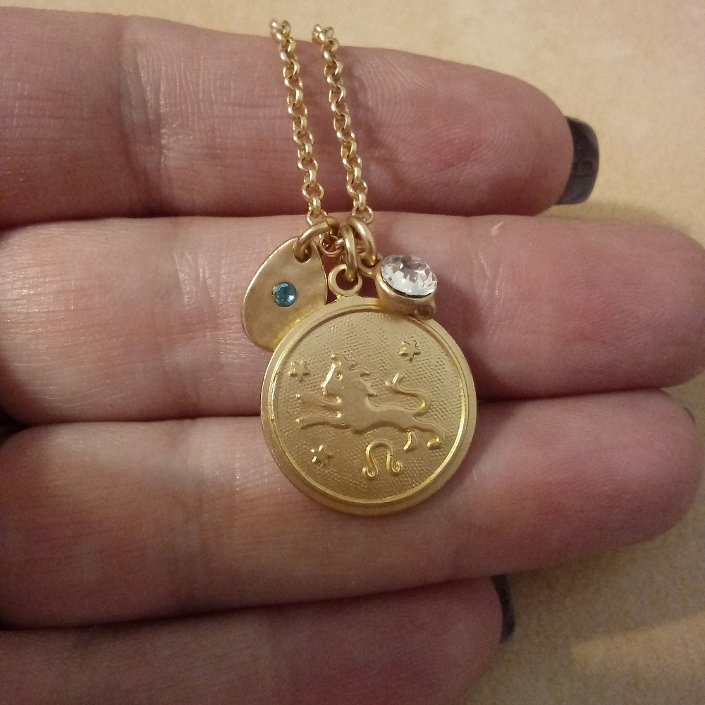 Gold Tone Zodiac Leo Pendant Necklace
